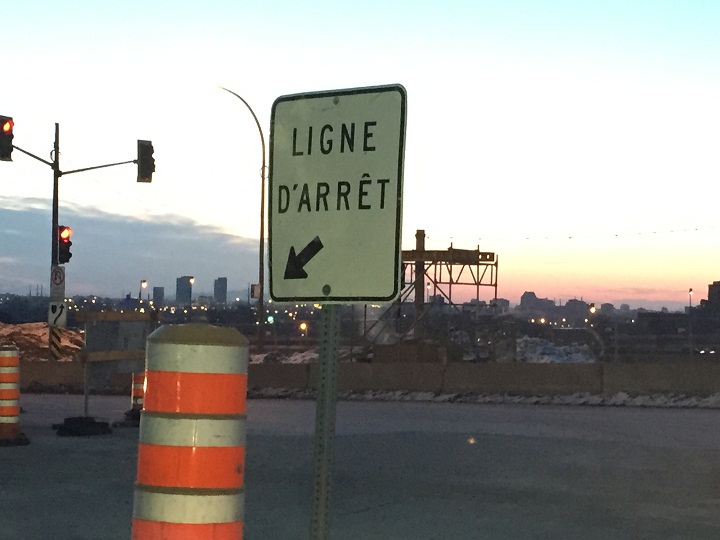 A glimpse of traffic on St. Jacques Street in Montreal on March 23, 2015.