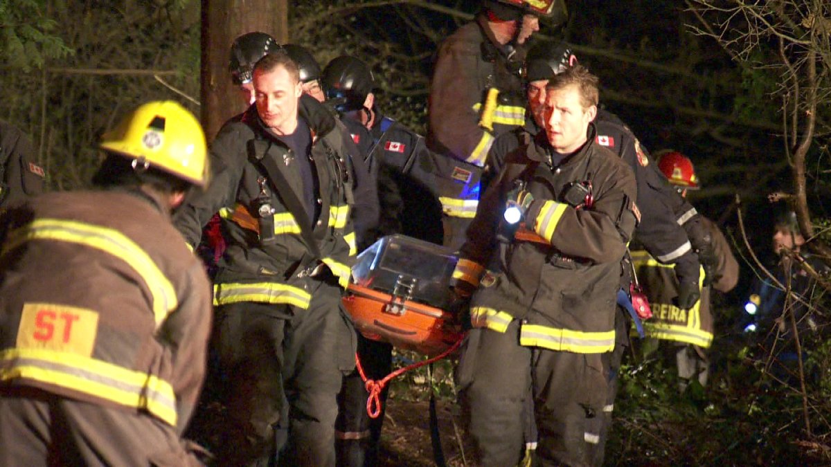 University RCMP and Vancouver Fire Department pull out a 19-year-old who fell off a cliff near UBC on March 7, 2015.