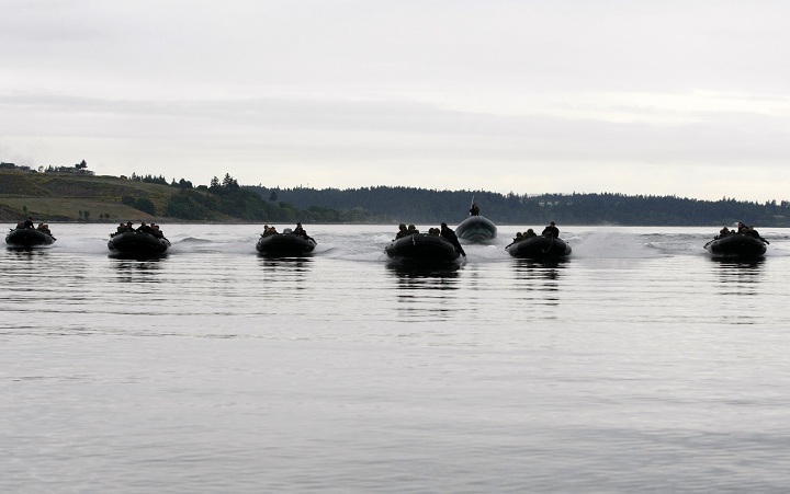 Members of the Canadian Army Royal 22nd Regiment from Valcartier, Quebec, take part in the Trident Fury 13 military exercises at Albert Head Beach in Metchosin, B.C.