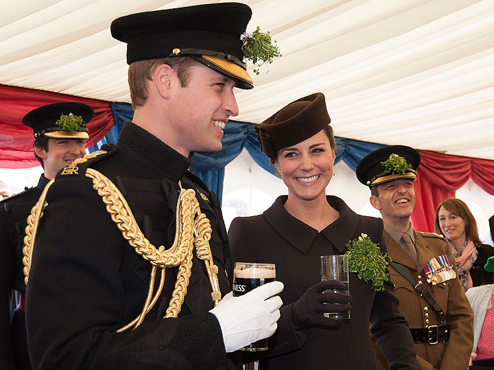 Catherine, Duchess of Cambridge and Prince William, Duke of Cambridge attend the St Patrick's Day Parade at Mons Barracks on March 17, 2015 in Aldershot, England.