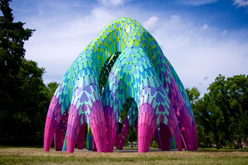 The "Willow" public art piece located in Edmonton's Borden Park.