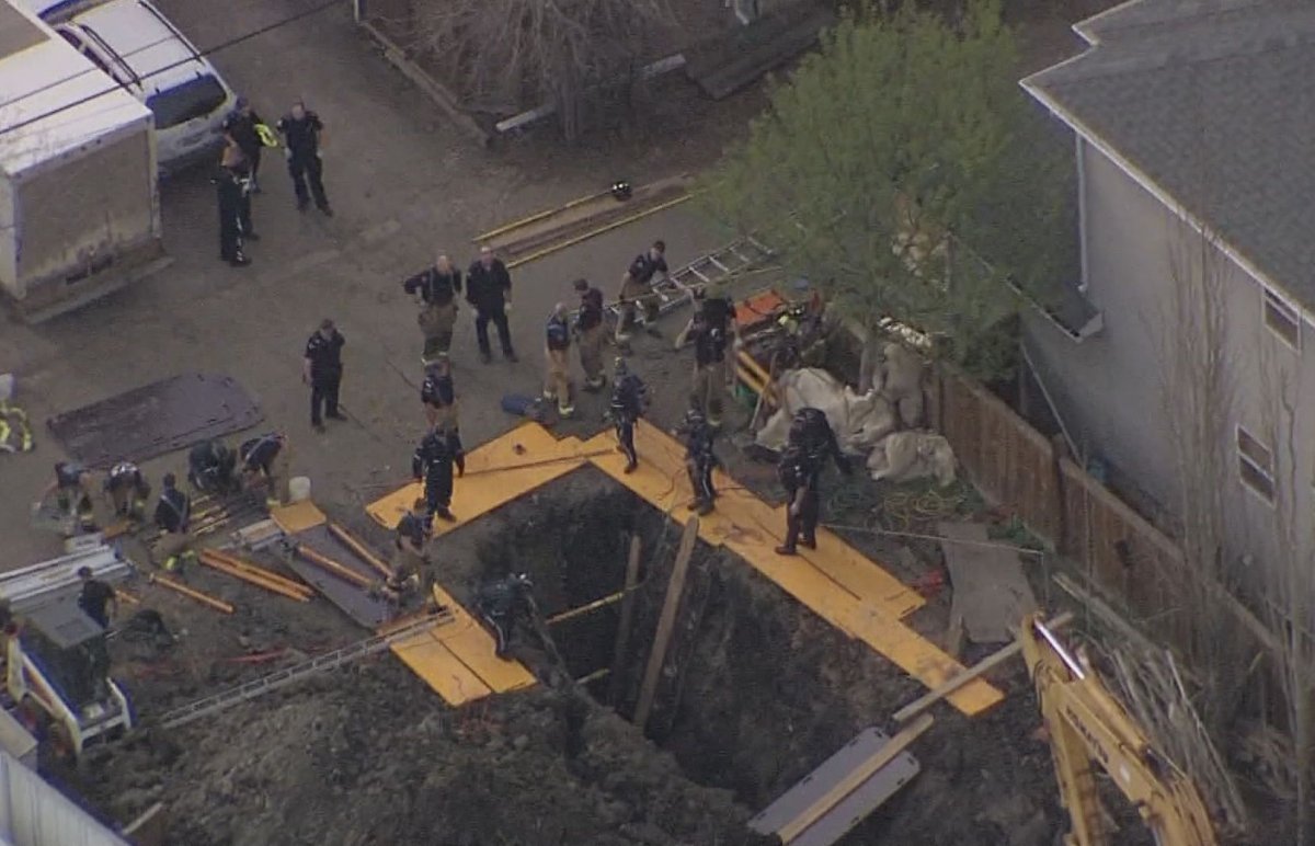 A person was trapped when a trench collapsed near 123 Street and 107 Avenue on April 28, 2015.