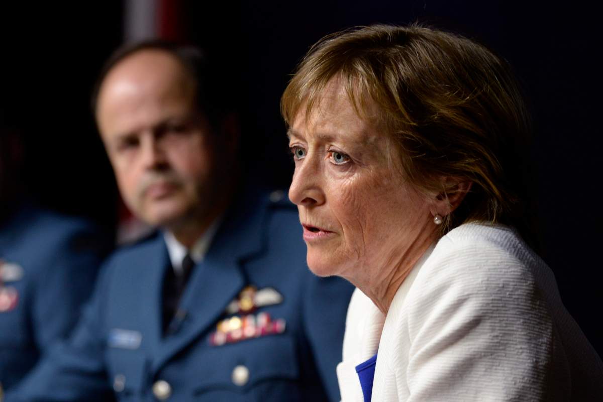 Marie Deschamps, a former Supreme Court justice and author of an inquiry into sexual misconduct in the Canadian Forces, speaks at a news conference in Ottawa on Thursday, April 30, 2015.