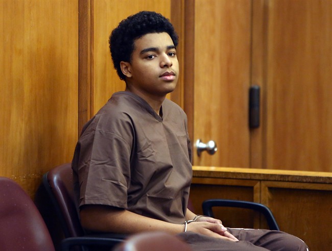 Marc Wabafiyebazu, 15, appears in adult criminal court for his arraignment, Monday, April 20, 2015, in Miami. 