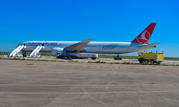 Turkish Airlines plane is seen after it was checked for a bomb in Casablanca, Morocco on March 30, 2015. 