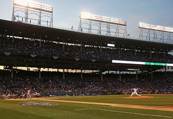 Starting pitcher Jon Lester #34 of the Chicago Cubs delivers the ball against the St. Louis Cardinals during the Opening Night game at Wrigley Field on April 5, 2015 in Chicago, Illinois.