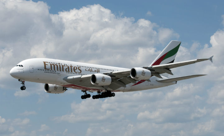 An Airbus A380-800 jetliner belonging to Emirates lands at Toronto Pearson International Airport. (File Photo).