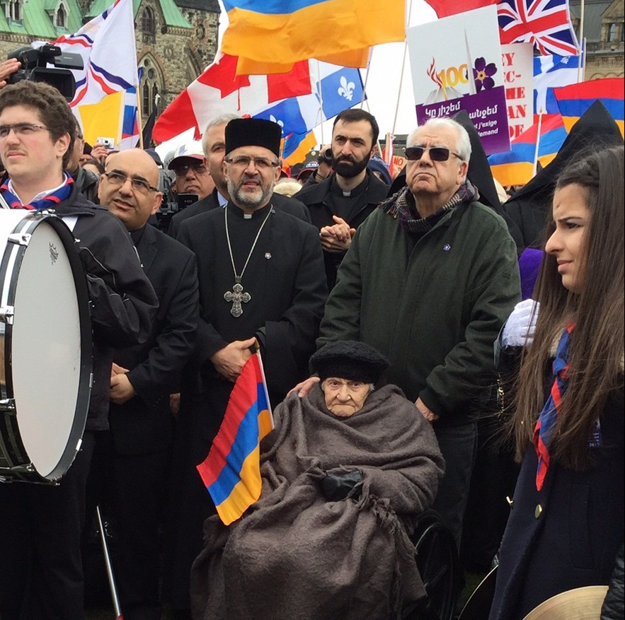 106-year-old Knar Bohjelian-Yeminidjian, one of the few remaining survivors of the 1915 Armenian genocide, came to Parliament Hill for the 100-year anniversary.
