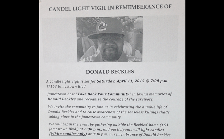 A poster for a vigil in Beckles’ honour.