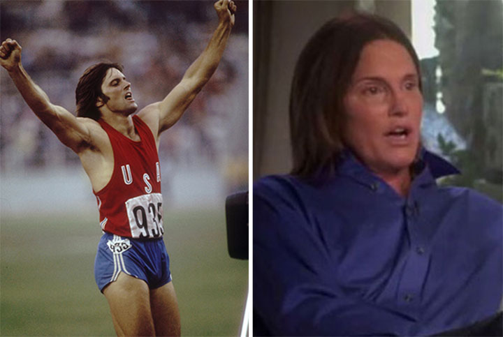 Bruce Jenner, pictured at the 1976 Olympics in Montreal (left) and in the '20/20' interview (right).