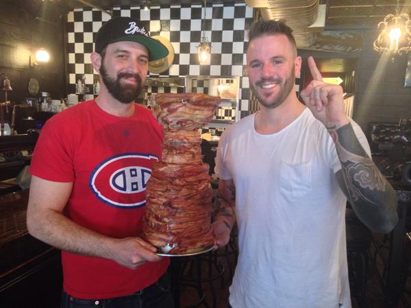 Montreal’s Brutus Bar co-owners Anthoni Jodoin and Jean Francois Leduc with their Bacon Cup on April 15, 2015.