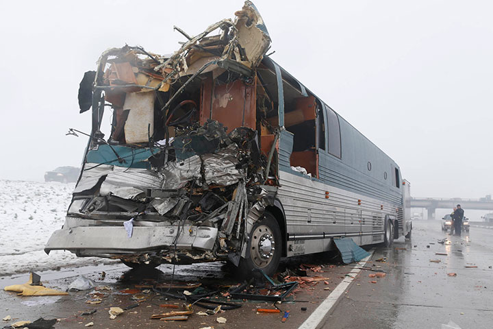 Twelve people were injured Friday when a tour bus carrying Twin Shadow crashed in Colorado.