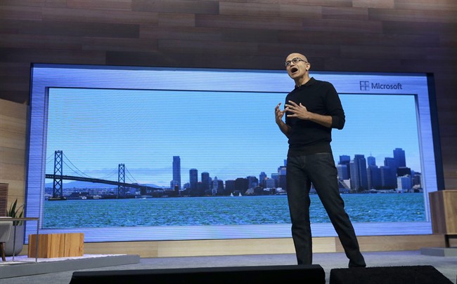 Microsoft CEO Satya Nadella speaks at Microsoft's annual "Build" conference in San Francisco, Wednesday, April 29, 2015.