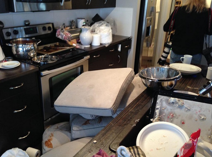 Damage left behind in Mark and Star King's Calgary home after they rented it out to four people through the website Airbnb.