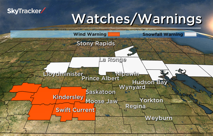 Environment Canada issues wind warning for west-central Saskatchewan; gusts up to 90 km/h possible.