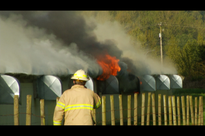 The fire at the barn on Monday morning.