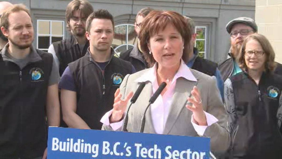 Christy Clark made a funding announcement on Tuesday at Hyper Hippo Games in Kelowna. 