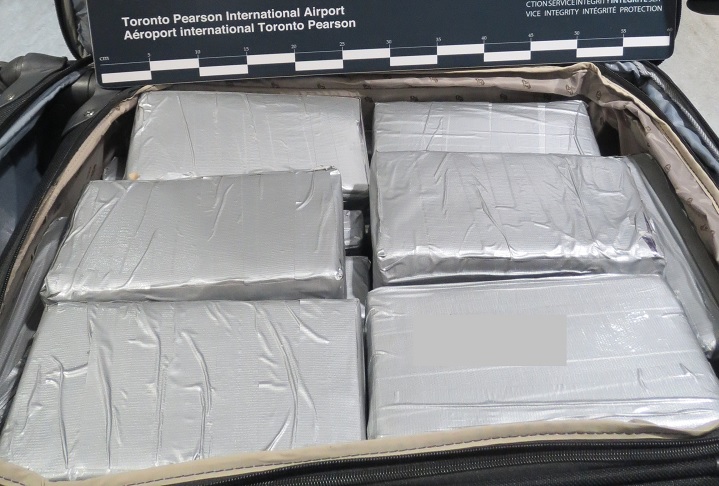 CBSA officers seize close to 25 kg of suspected cocaine at Toronto Pearson International Airport.
