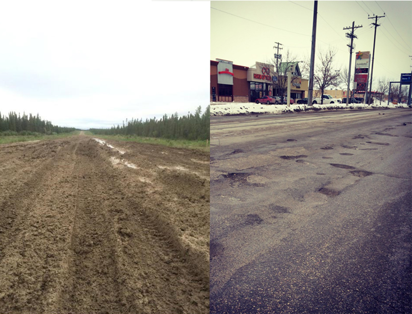 Provincial Road 280 (left) takes the top spot as worst road in Manitoba from previous winner, St. James Street (right) at the halfway point of the Worst Roads campaign. 