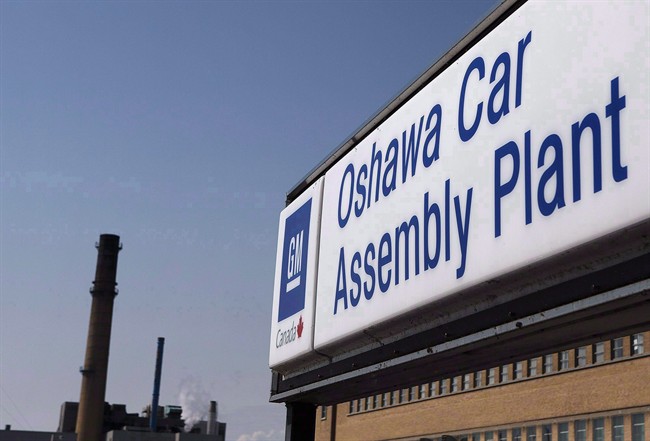 A sign outside Oshawa's General Motors car assembly plant is shown in Oshawa, Ont., Sept.17, 2012. 