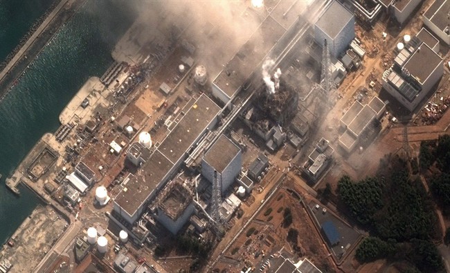 This satellite image provided by DigitalGlobe shows the damaged Fukushima Dai-ichi nuclear facility in Japan on Monday, March 14, 2011. Radiation from the leaking Fukushima nuclear reactor in Japan has been detected on the shores of Vancouver Island. Scientists say it's the first time since a tsunami in Japan four years ago that radiation has been found on the shorelines of North America. THE CANADIAN PRESS/AP Photo/DigitalGlobe .