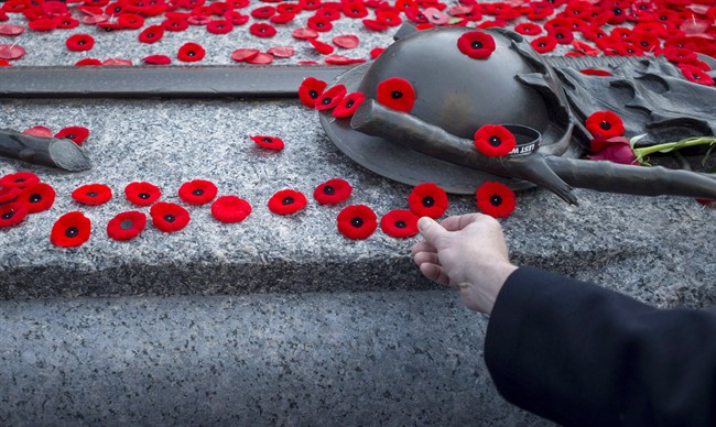 People place poppies at the Tomb of the Unknown Soldier.