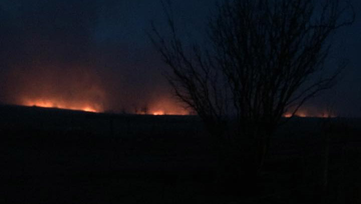 Six fire departments battle through the night to bring a grass fire near Borden, Sask. under control.