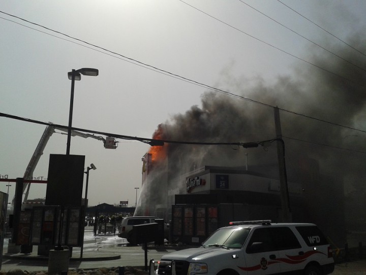 A viewer snapped this dramatic photo of the burning McDonald's on Henderson Highway.