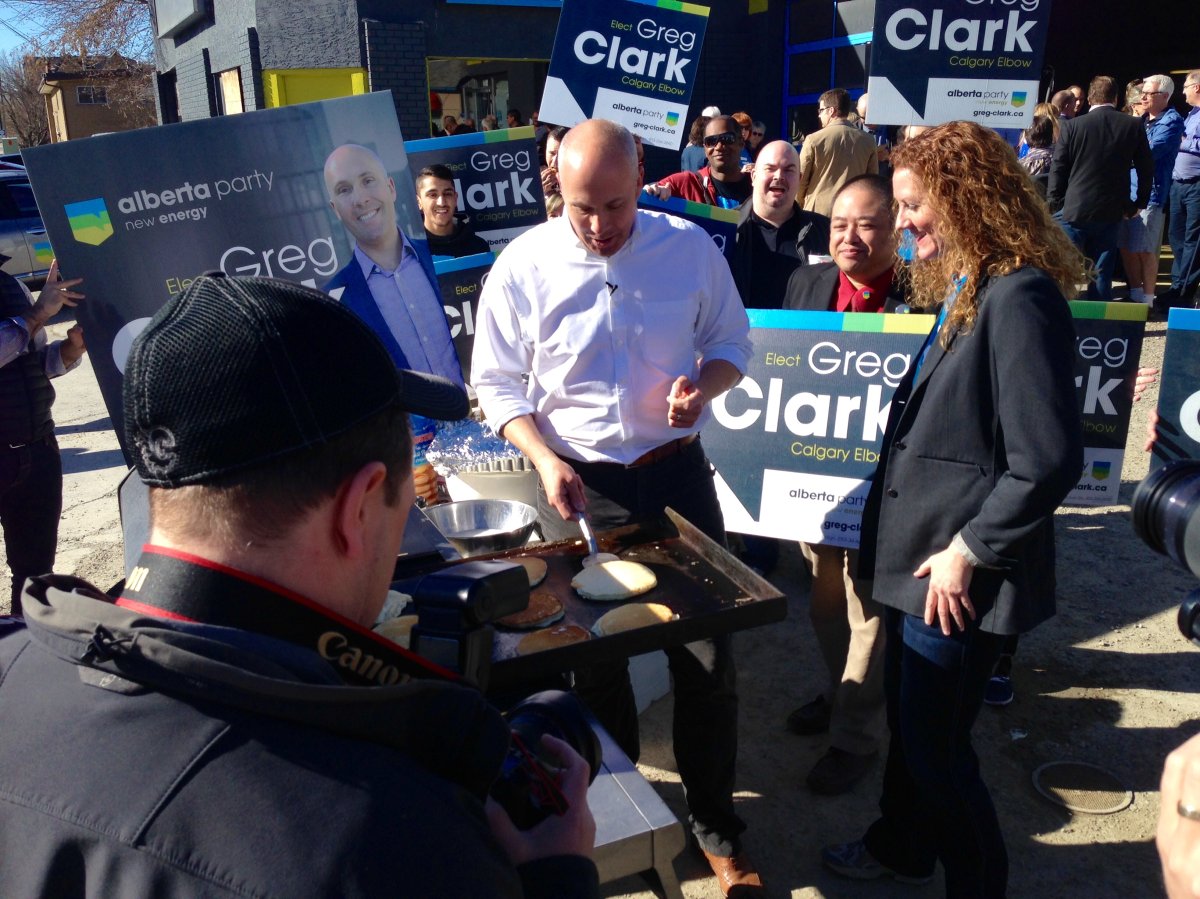 Greg Clark holds campaign rally and pancake breakfast in his home riding, Calgary-Elbow.