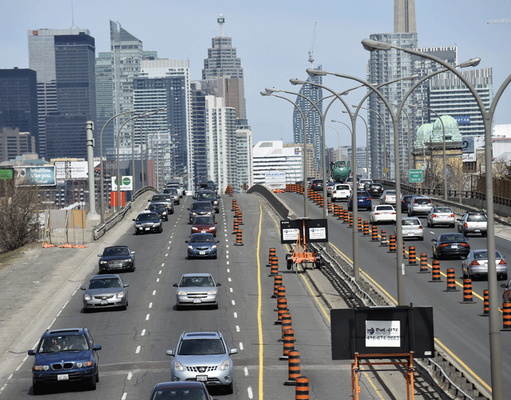 Gardiner Expressway lane closures are seen in this April, 2014 photo.