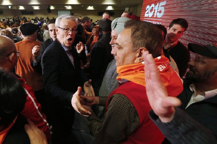 Greg Selinger is congratulated after winning the March NDP leadership vote. Given the fact the party just had a leadership race and signed up new members, their numbers in The Pas ought to have been higher, a political analyst says.