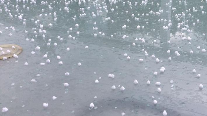 Hail on a patio table in the Central Okanagan on Wednesday afternoon.