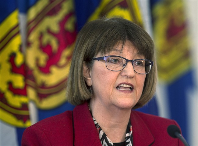 Finance Minister Diana Whalen fields questions about the Nova Scotia budget at the legislature in Halifax on Thursday, April 9, 2015.