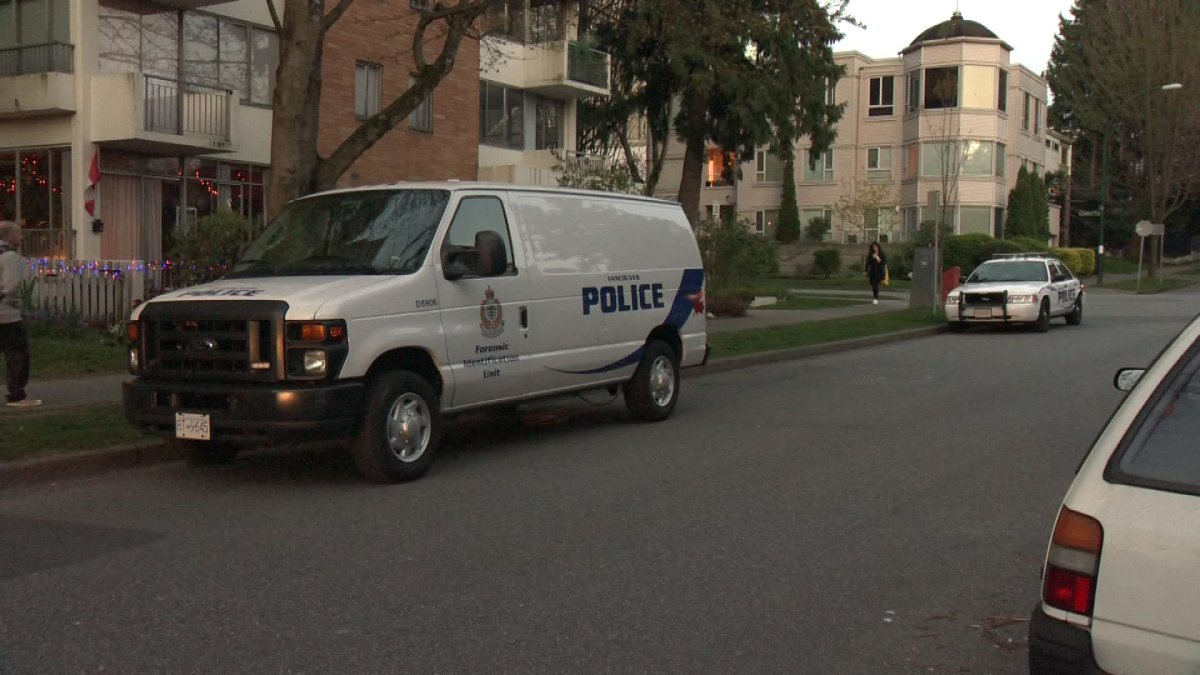 Vancouver Police investigate an assault at 1655 Barclay Street on April 9, 2015. 