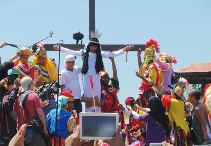Filipina Precy Valencia was the only woman of the 11 penitents reportedly nailed to wooden crosses during Good Friday rituals at the village of Kapitangan, municipality of Paombong, Bulacan province Philippines on April 3, 2015.