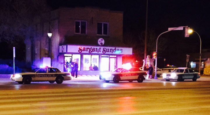 Popular ice cream shop Sargent Sundae surrounded by police cars after armed robbery Wednesday night.