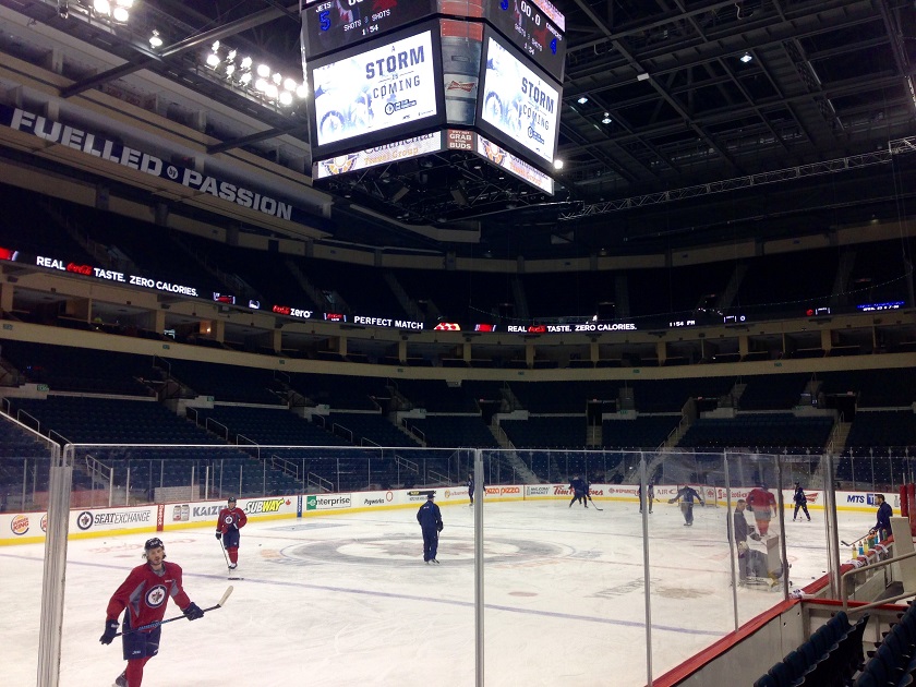 The Winnipeg Jets take to the ice at the MTS centre in Winnipeg after clinching a playoff spot Thursday night.
