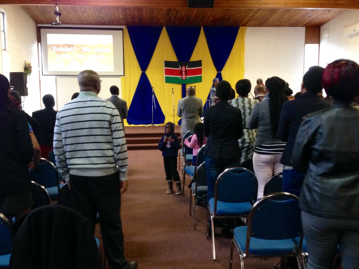 A group of Kenyan Canadians gathers at Immanuel Fellowship Church to pray for their loved ones that were lost in a recent attack by Islamic extremists. 