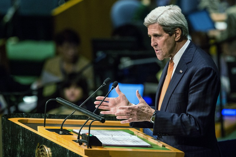 U.S. Secretary of State John Kerry speaks at the 2015 Review Conference of the Parties to the Treaty on the Non-Proliferation of Nuclear Weapons on April 27, 2015 in New York City. The international conference, which is particularly important this year as western countries try to reach a nuclear deal with Iran, is held at the United Nations. 