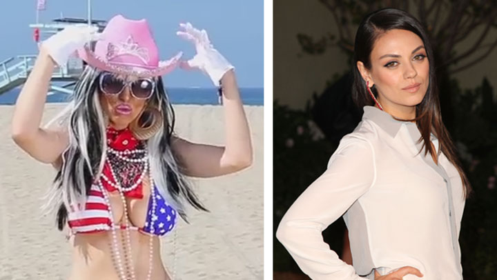 Kristina Karo, pictured in a music video (left) claims actress Mila Kunis (right) stole her chicken.