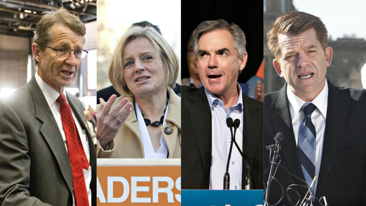 Liberal leader David Swann, Alberta NDP leader Rachel Notley, Progressive Conservative leader Jim Prentice and Wildrose leader Brian Jean.