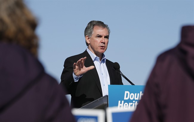 Alberta PC leader Jim Prentice speaks during a campaign stop in Calgary, Alta., Friday, April 10, 2015.