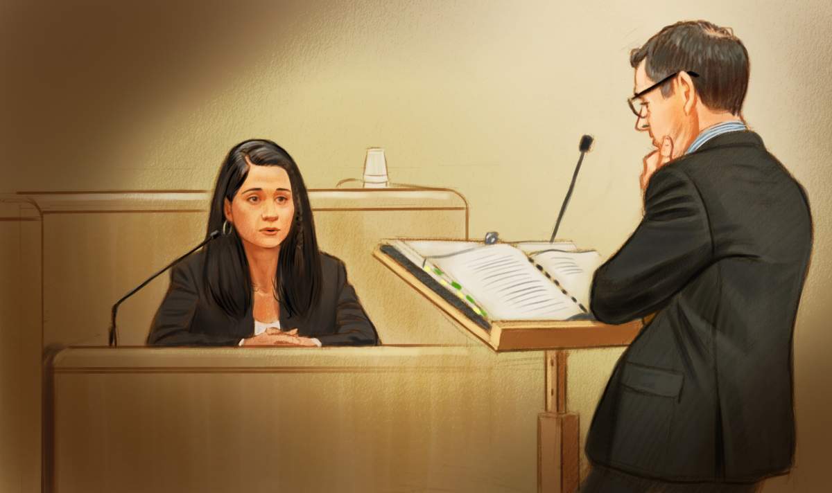 Senate official Sonia Makhlouf being questioned by Crown prosecutor Jason Neubauer.