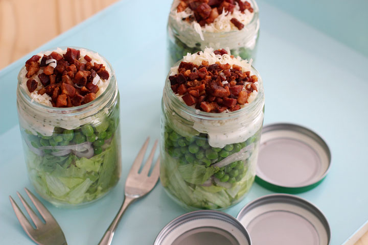 This March 9, 2015 photo shows seven layer Mason jar salad in Concord, N.H.
