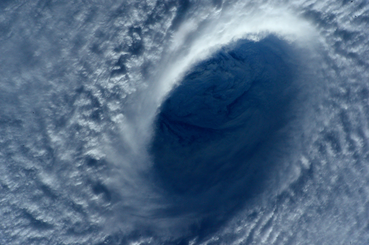 An extreme close-up of Typhoon Maysak's eye on March 31 taken from the International Space Station.