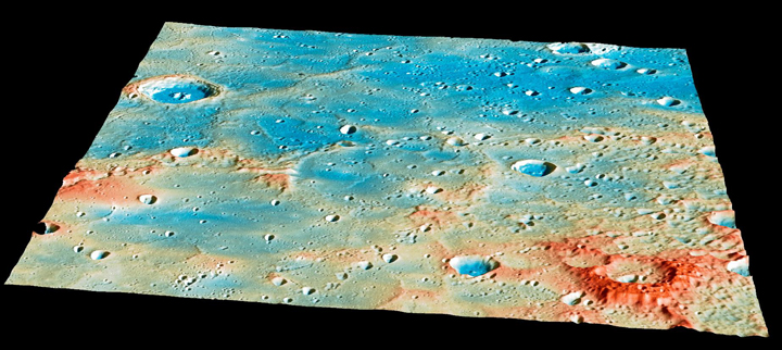 A false colour image of the area where MESSENGER is believed to have impacted.