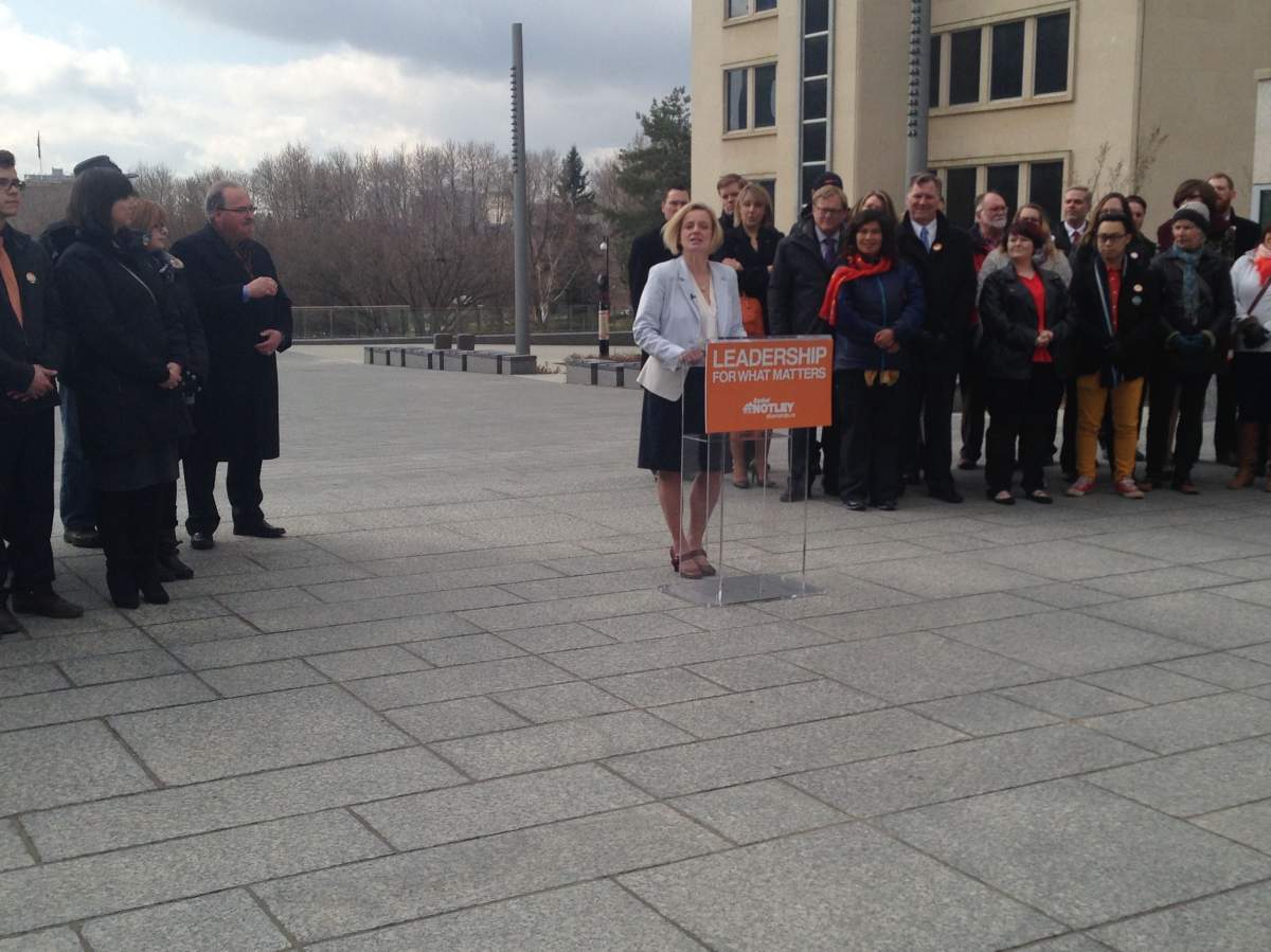 Alberta NDP leader Rachel Notley officially launches her party's election campaign, Tuesday, April 7, 2015. 