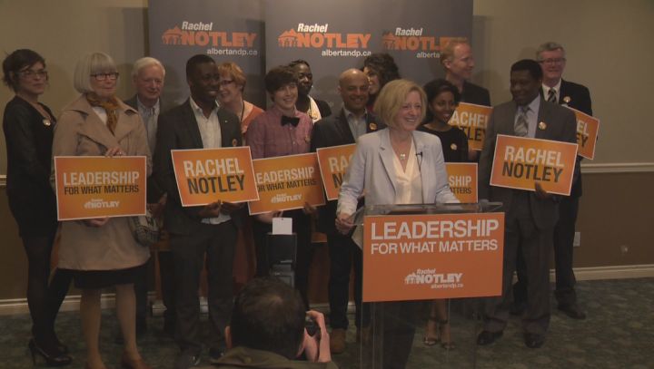Alberta NDP leader Rachel Notley released her party's platform Sunday, April 19, 2015 in Edmonton. 