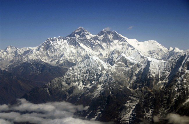 A file photo shows Mount Everest from an aerial view taken over Nepal.