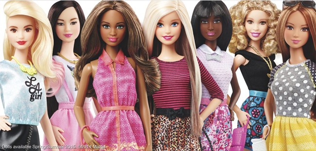 This photo provided by Mattell shows new Barbie dolls.